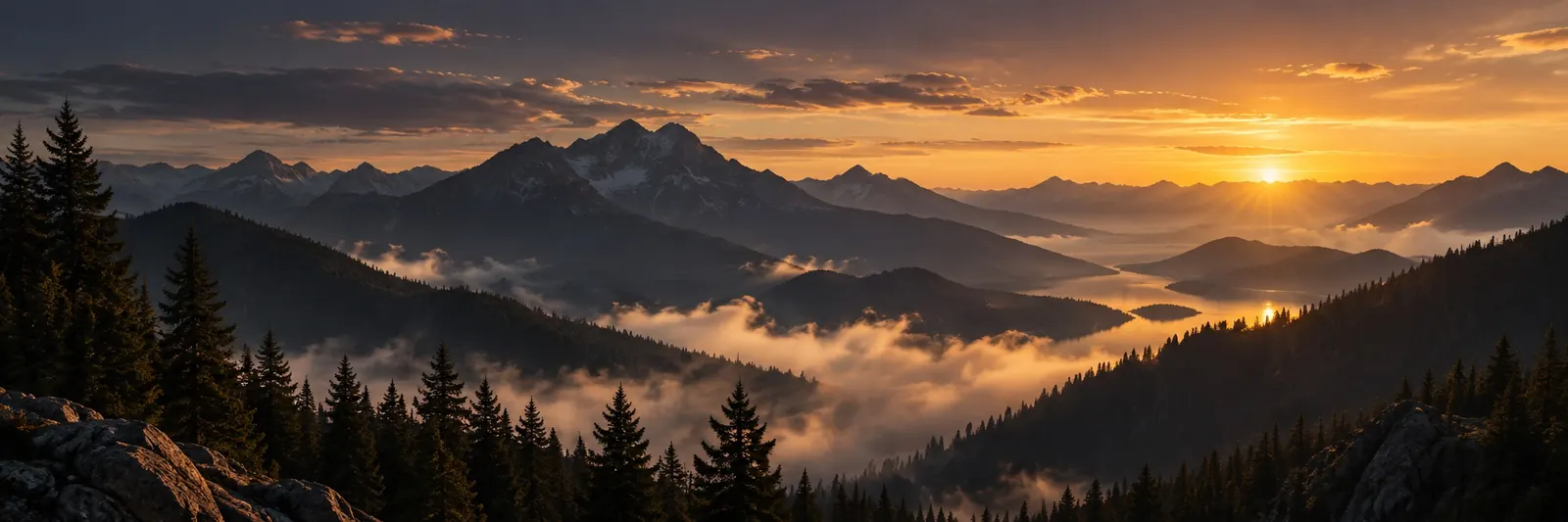 Mountain landscape at sunset